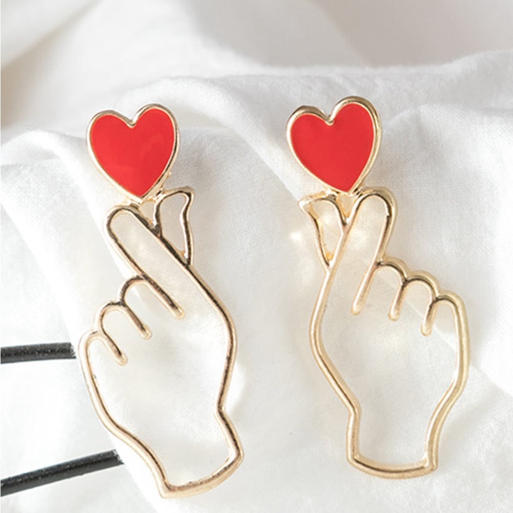 Gold Heart Hand Gesture Earrings